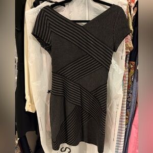 BCBGMaxAzria Black and Gray Striped Mini Dress